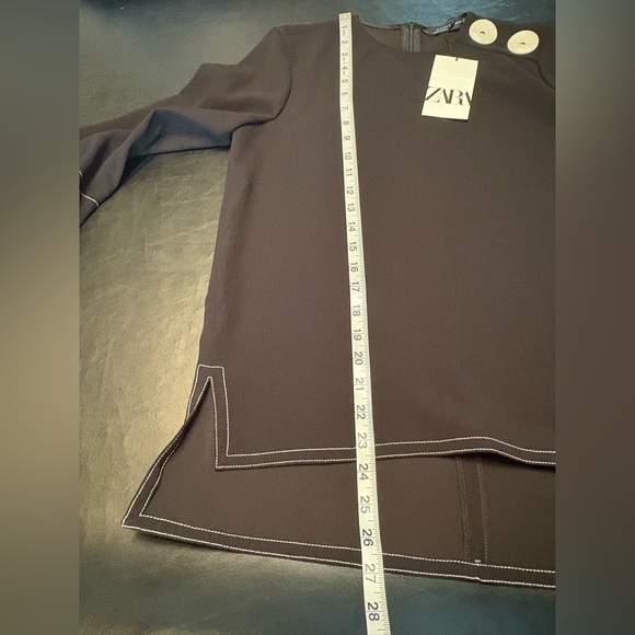 Zara Black Blouse w/ White Trim & Button Detail. Size XS NWT - Picture 14 of 15
